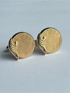 Swank Gold-Tone Round Wave Cufflinks
